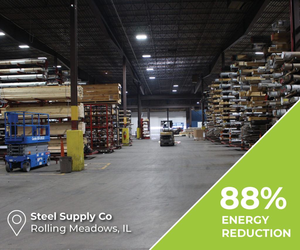 Steel Supply Co LED Lighting Retrofit - Rolling Meadows, IL facility - Before and After